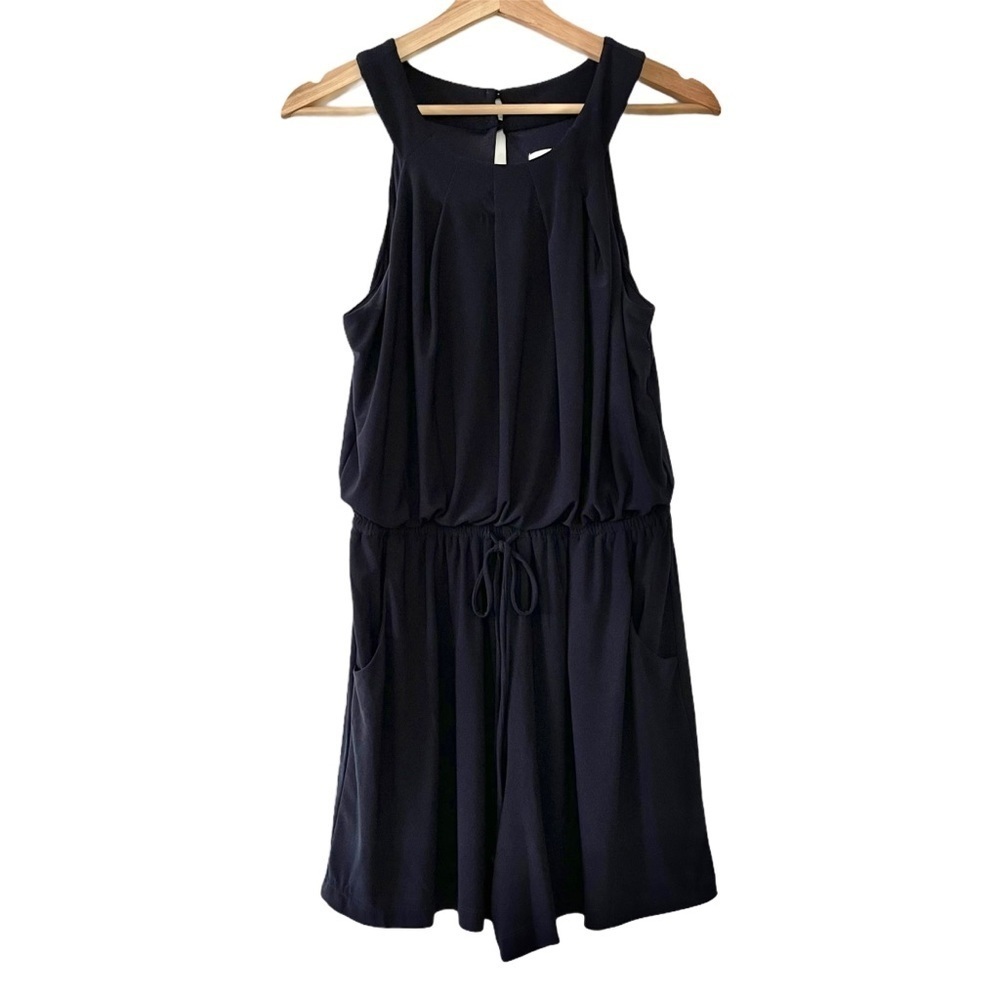 Emma & Michele Blue Sleeveless Halter Short Romper‎ Stretch Tie Waist Jumpsuit S